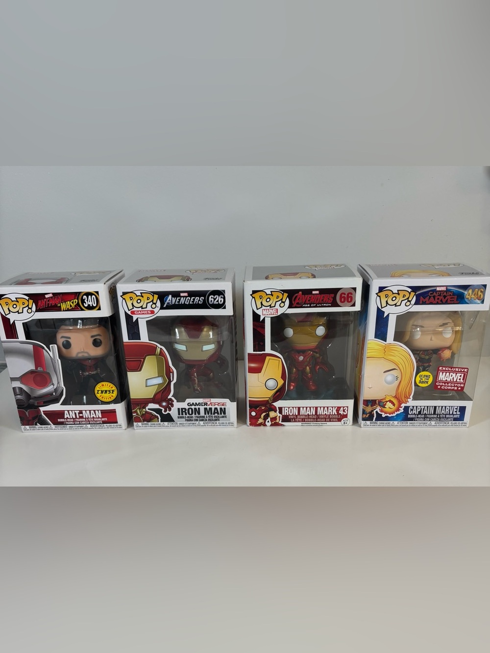 Funko Pop Marvel Lot 4 Ant-Man Chase Iron Man Captain Marvel Exclusive